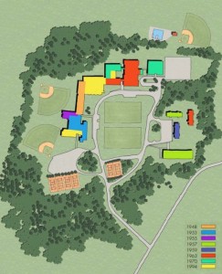 The current school campus showing when various sections were built (click to enlarge).